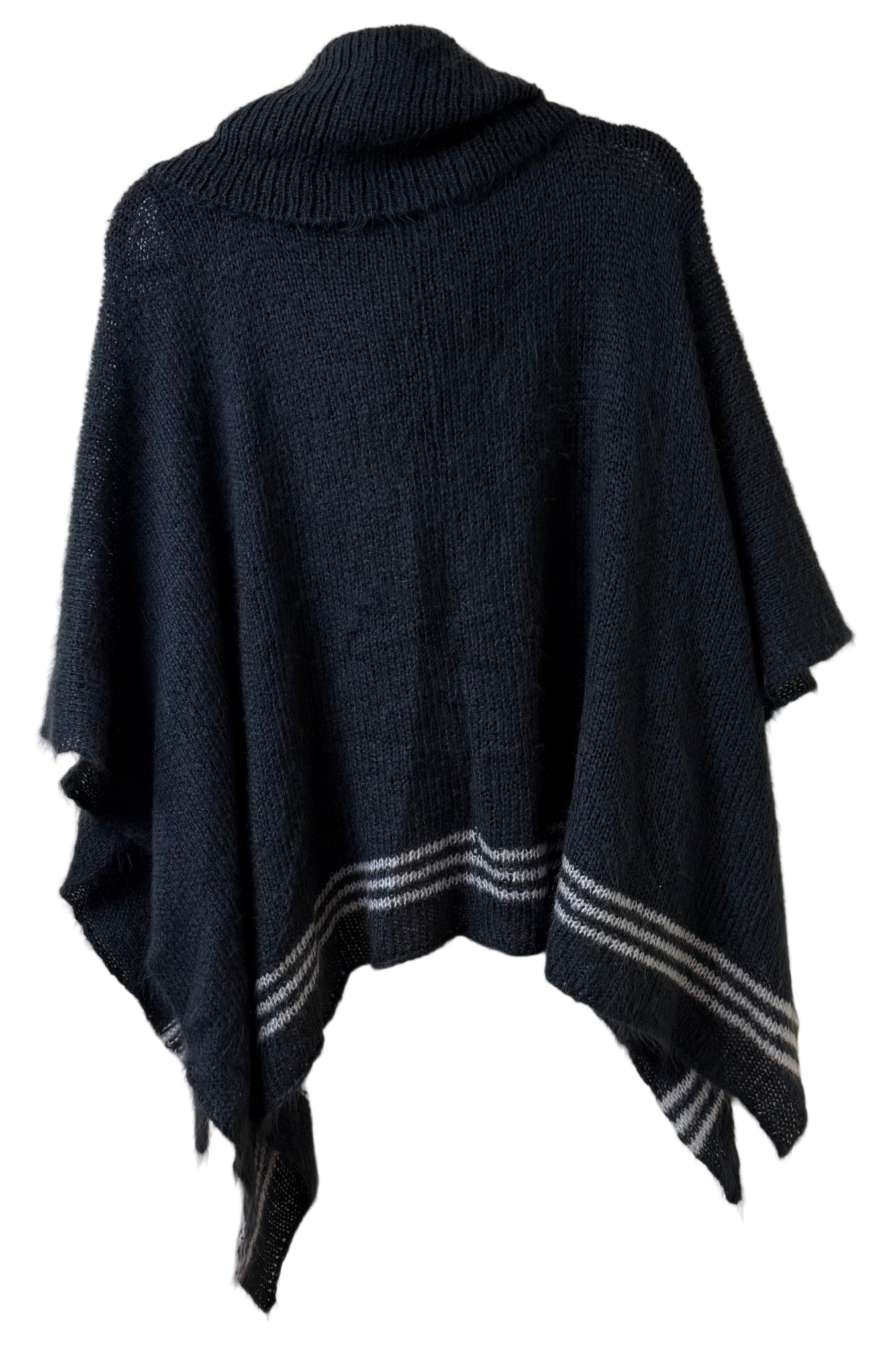 Wooden Ships Navy Cowl Neck Mohair Blend Wool Poncho - One Size | Preowned