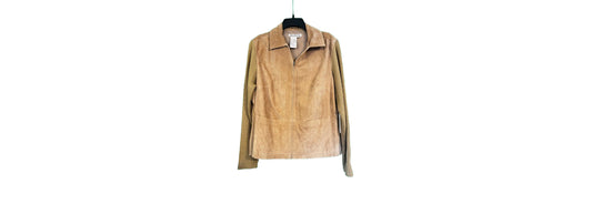 Ami Suede Leather Knit  Sweater Jacket Tan - X Large