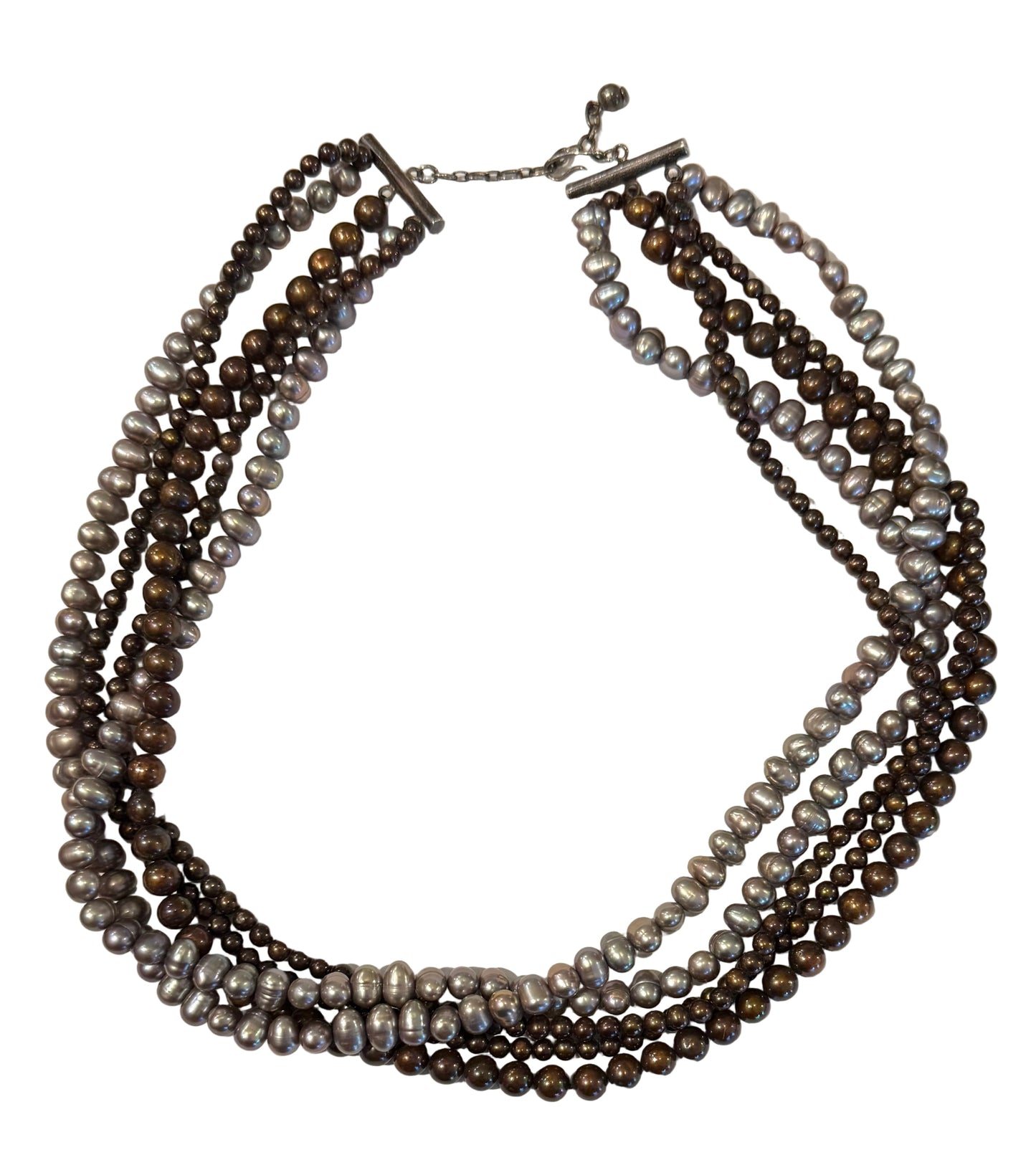 Multi Strand Fresh Water Pearls and Bronze Beads Necklace | Preowned