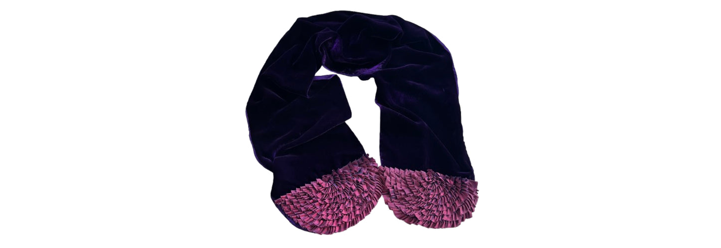 Scarf Purple Velvet with Ruffle Detail