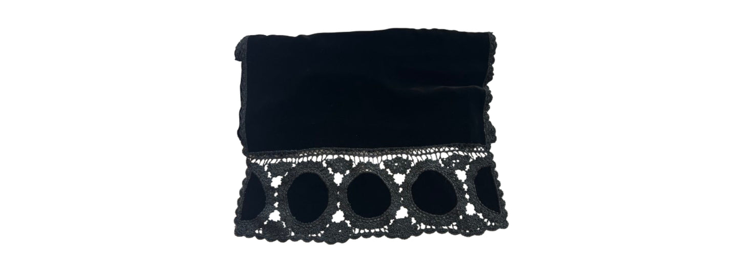 Scarf Black Velvet with Crocheted Detail