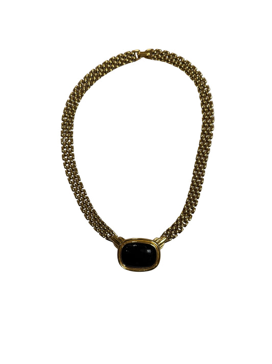 Vintage Napier Gold Tone Necklace with Black Cabochon | Preowned