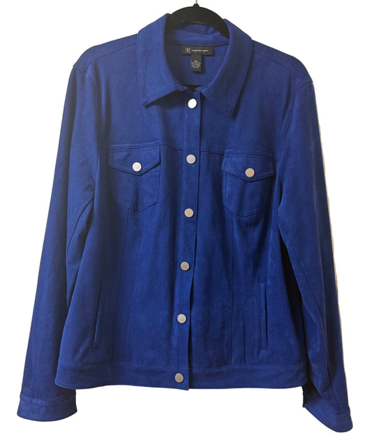 Inc Faux Suede Royal Blue Snap-Up Jacket SZ XXL | Preowned