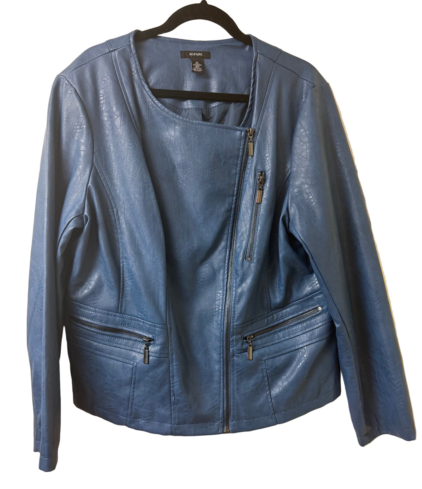 Alfani Blue Faux Leather Moto Jacket SZ XL | Preowned