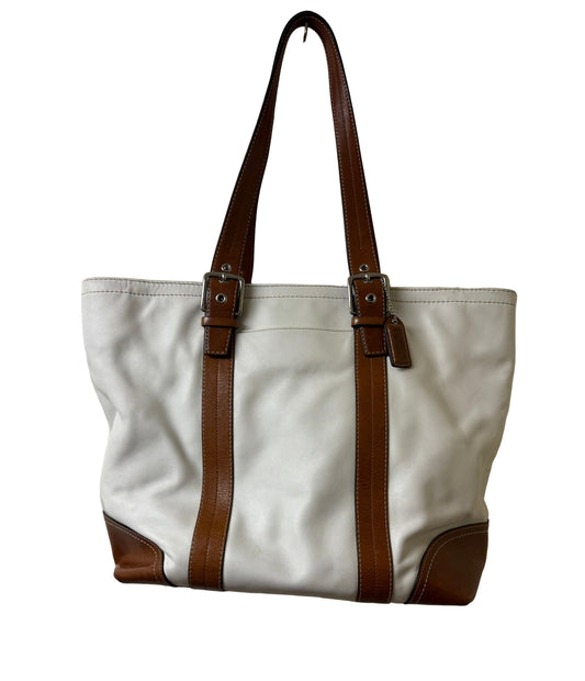 Vintage Coach Hampton Two-tone Ivory & Brown Leather Tote | Preowned