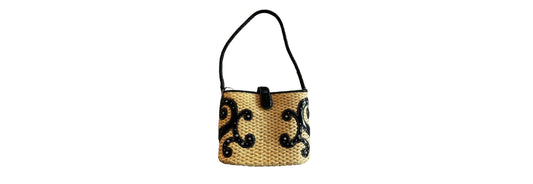 Brighton Woven Straw Handbag with Black Leather Detail