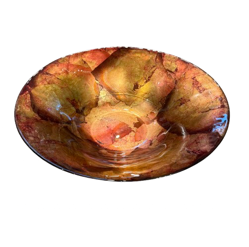 Large Decorative Glass Bowl Rust & Gold | Preowned