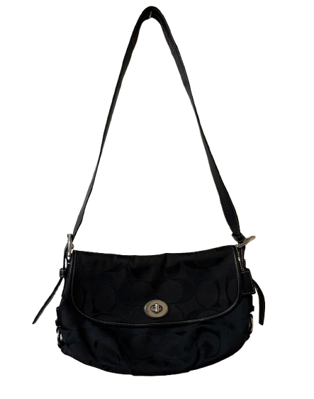 Coach Signature Black Canvas Shoulder Bag with Turn Lock Closure | Preowned