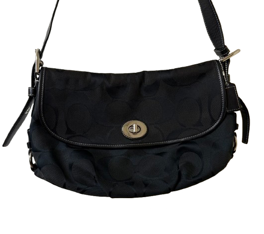Coach Signature Black Canvas Shoulder Bag with Turn Lock Closure | Preowned
