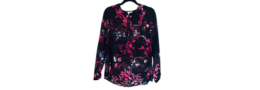 1 State Blouse Black with Pink Flowers - Small