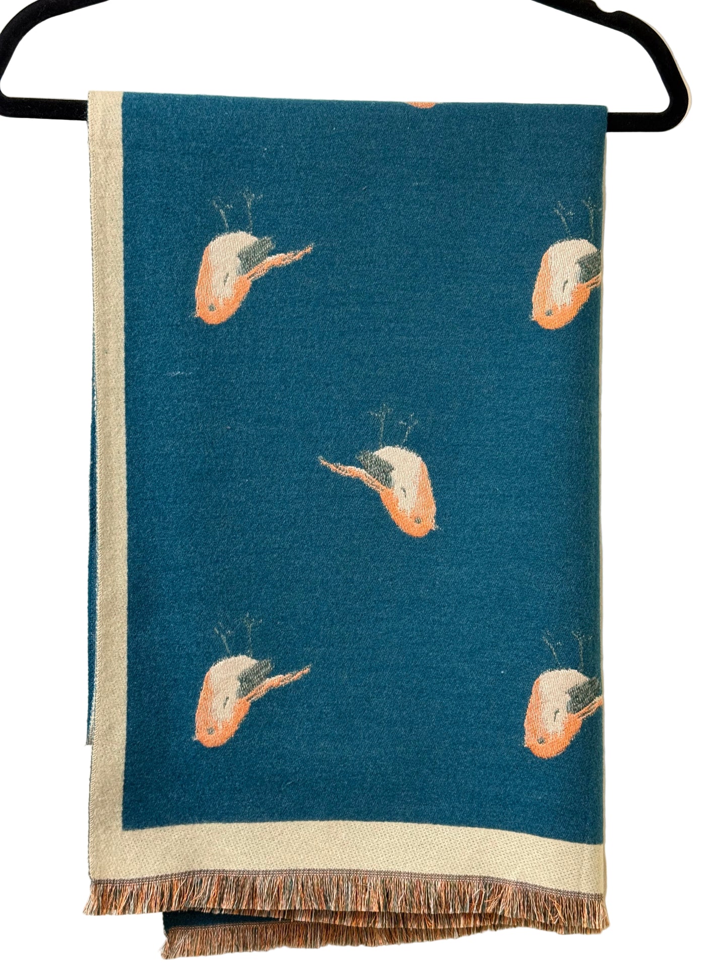 Teal Scarf with Bird Pattern | Preowned