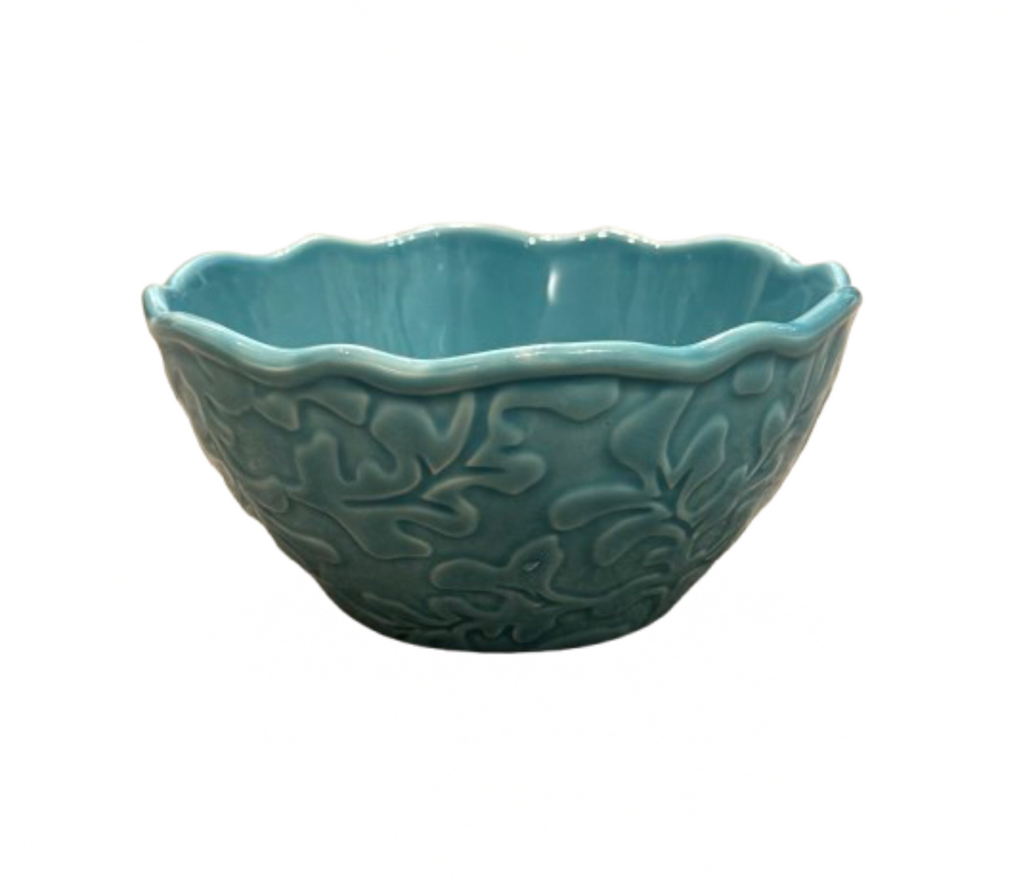 Aqua Bowl with Leaf Design | Preowned
