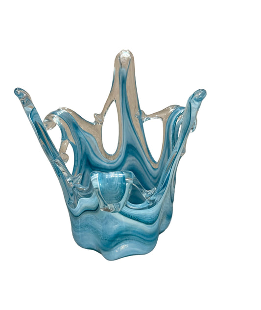 Murano Art Glass Aqua and White Drape Vase | Preowned