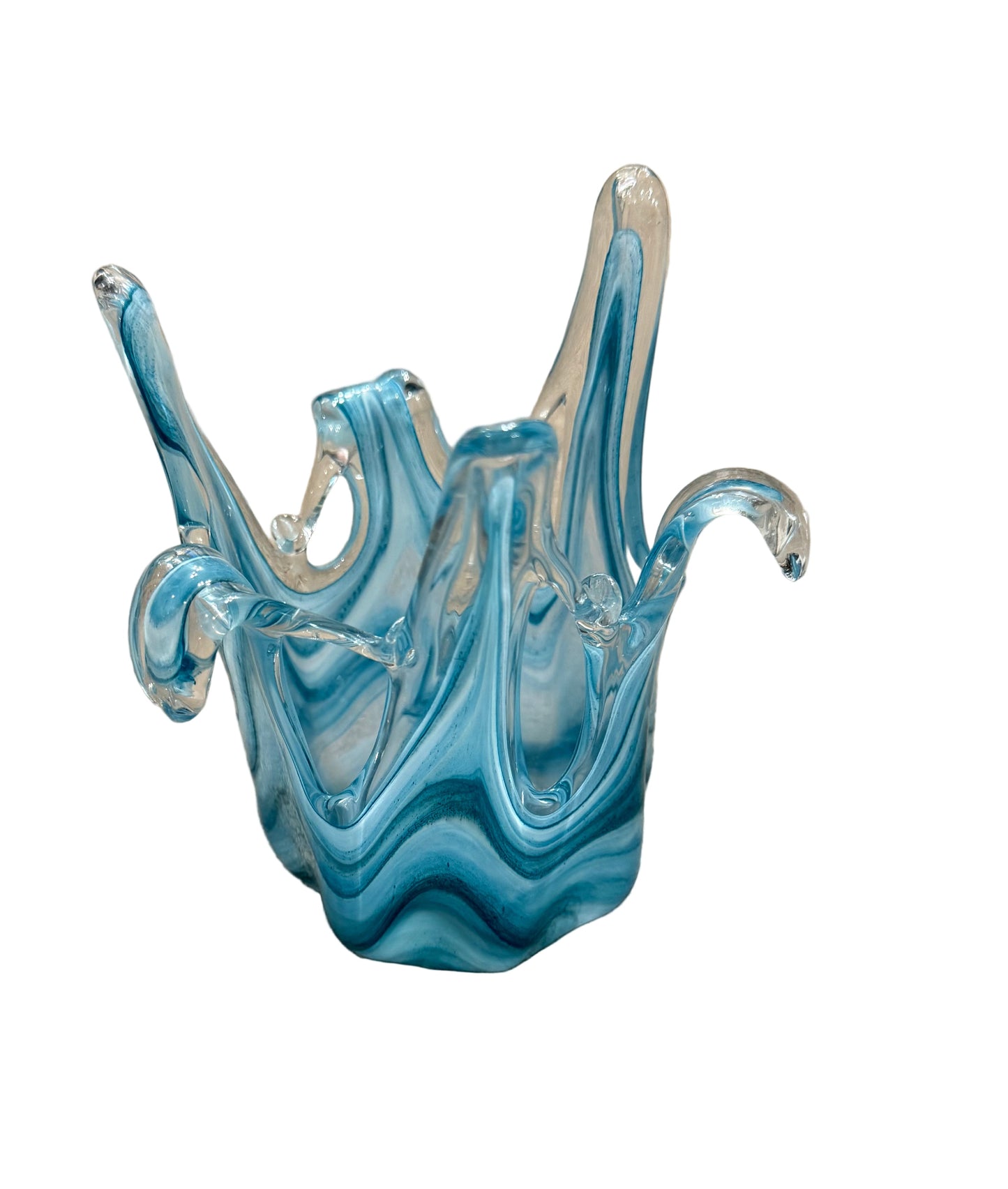 Murano Art Glass Aqua and White Drape Vase | Preowned