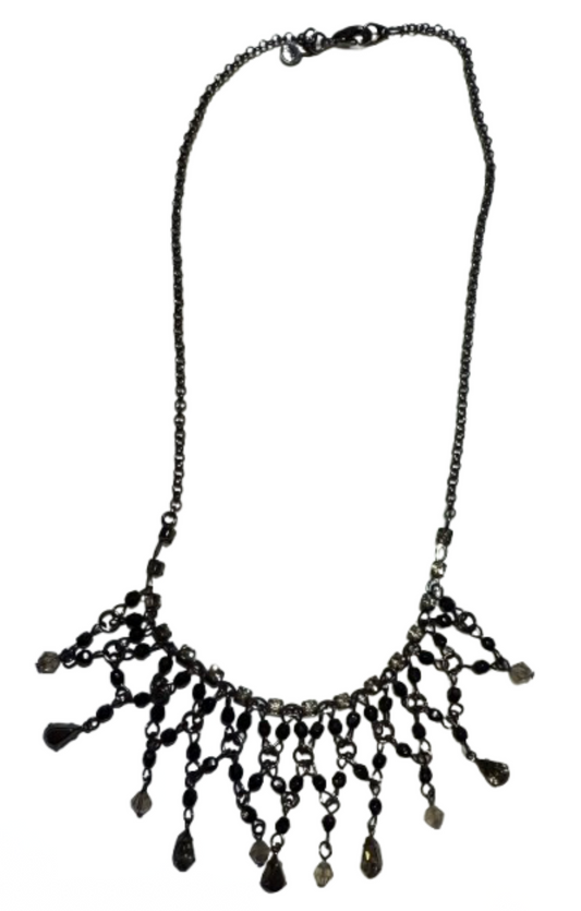 Oxidized Black Crystal and Bead Necklace | Preowned