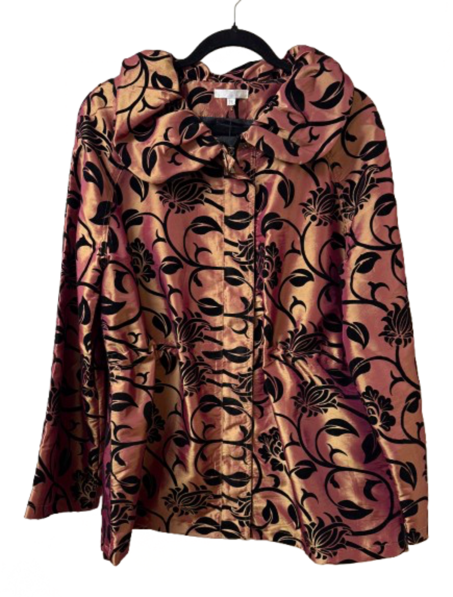 Ubu Gold Shimmer Jacket with Black Velvet Floral Design - Medium | Preowned