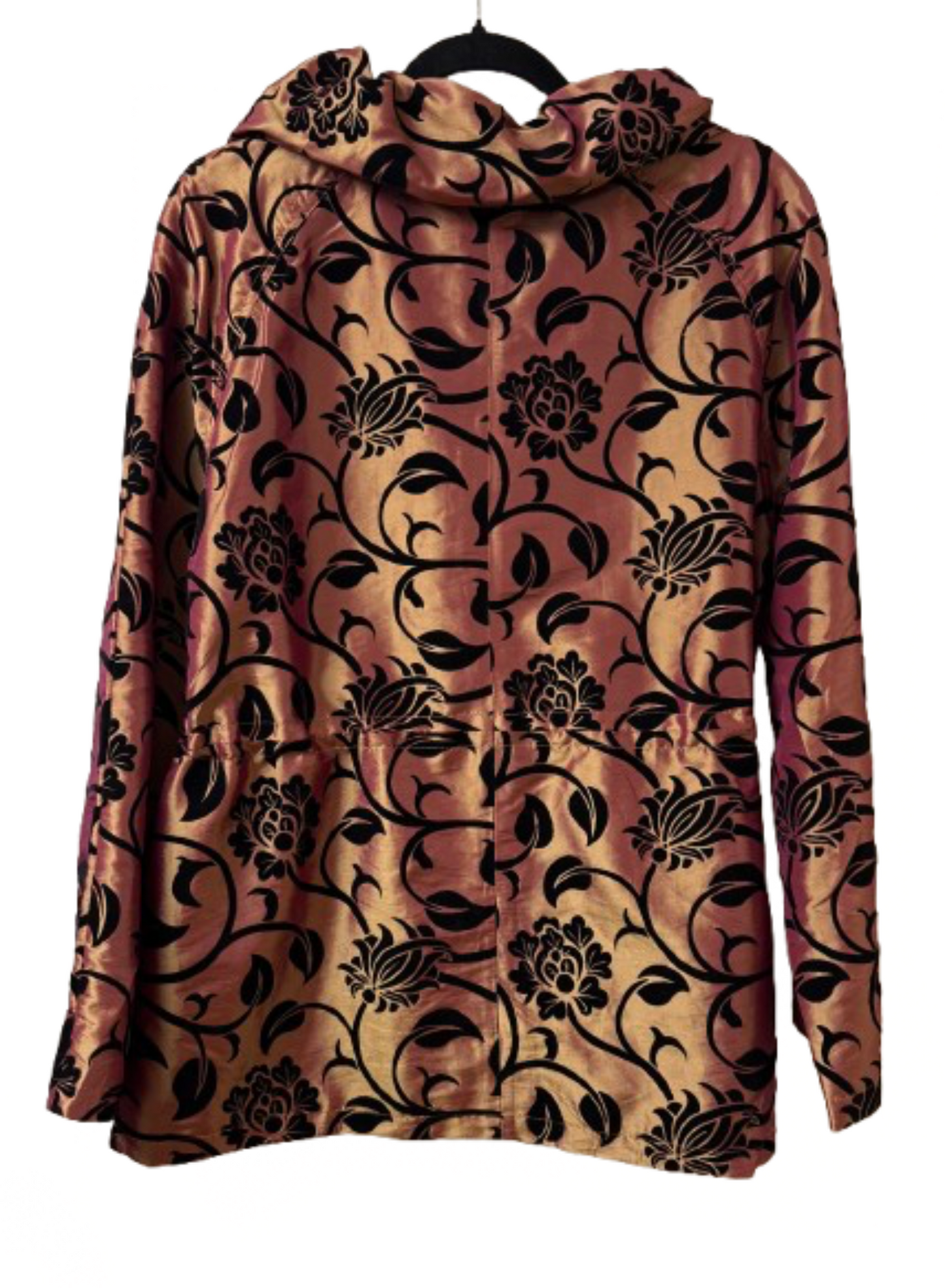 Ubu Gold Shimmer Jacket with Black Velvet Floral Design - Medium | Preowned