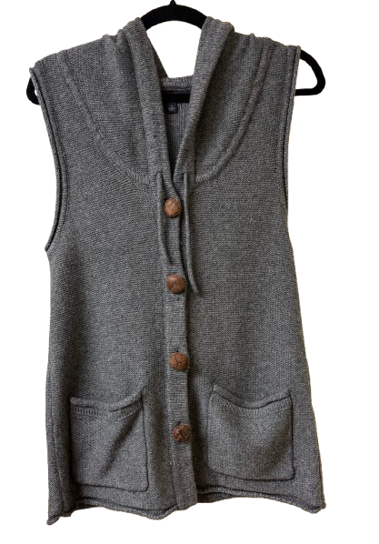 Banana Republic Hooded Gray Lambswool Sweater Vest Medium| Preowned
