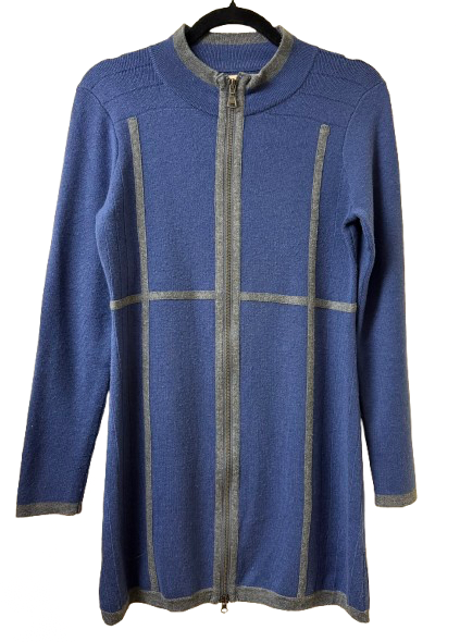Aventura Eco Merino Wool Blend Blue Full Zip Sweater Dress Small| Preowned