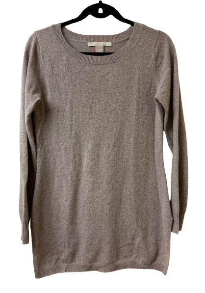 Joan Vass Cashmere Sweater Light Brown with Orange Stripe Small | Preowned