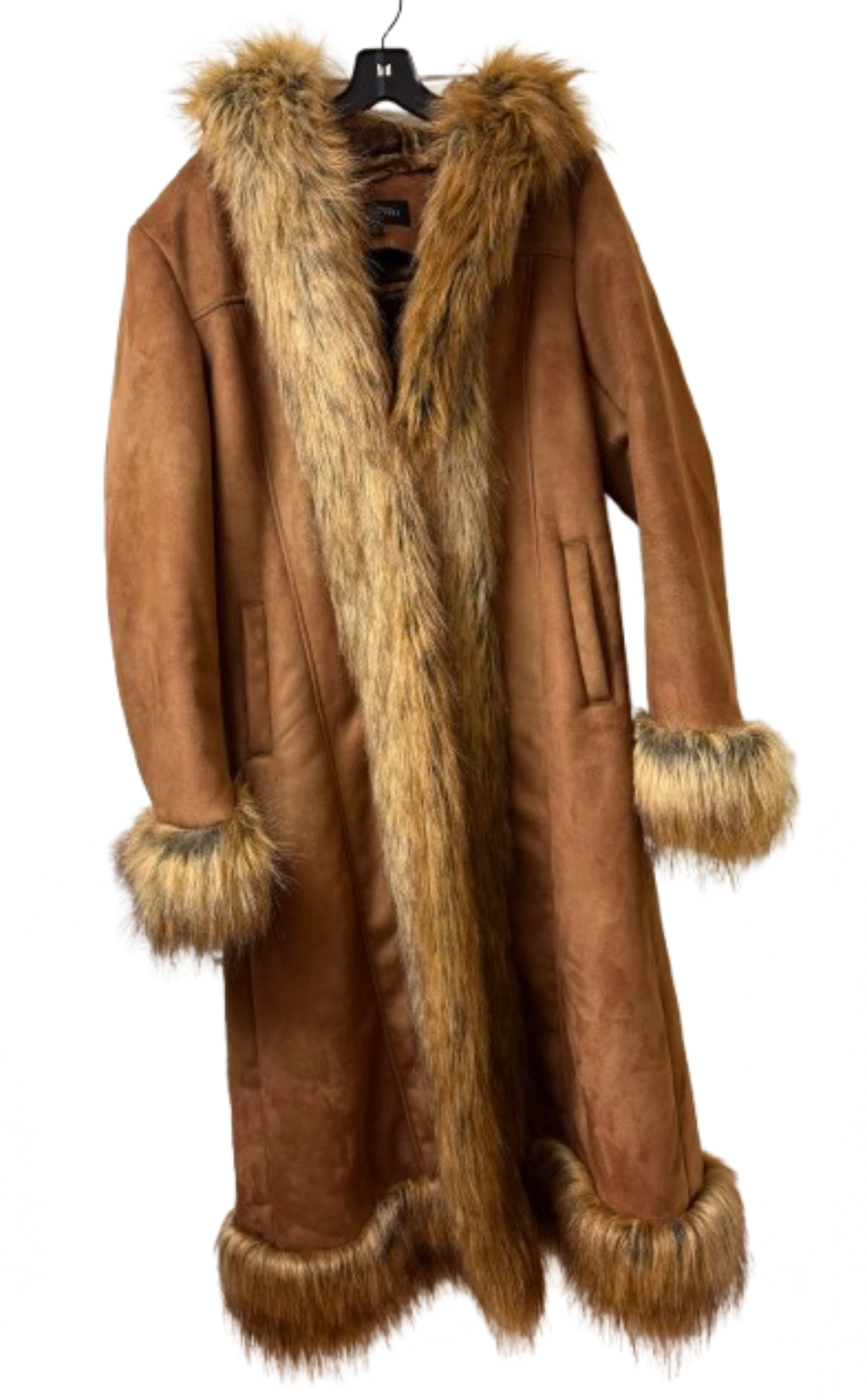Fabulous Faux Fur Toffee Suede Full Length Coat - Large Preowned