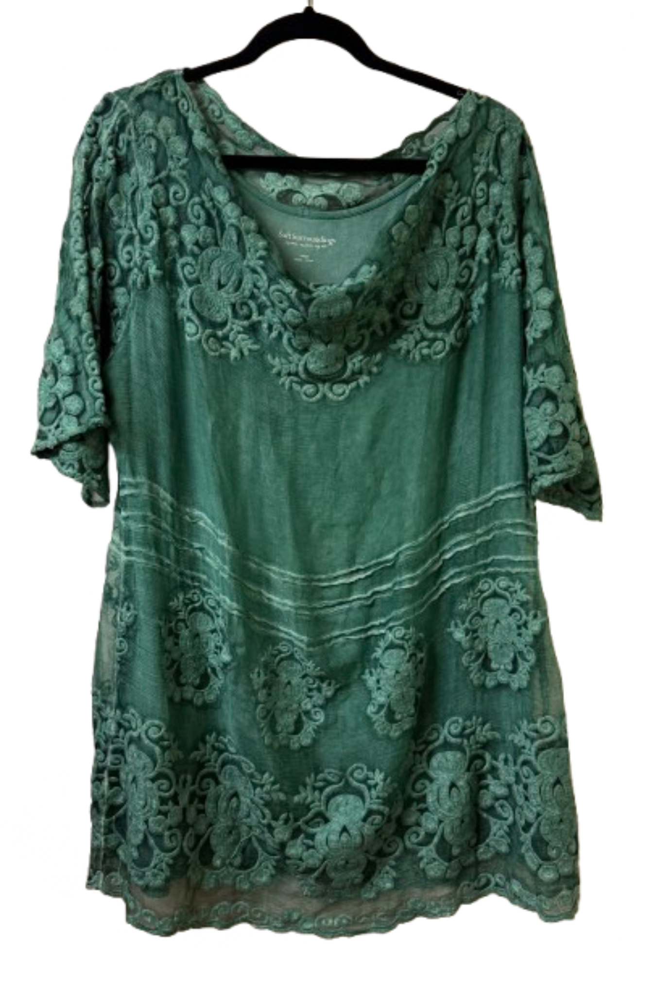 Soft Surroundings Sheer Green Embroidered Dress - Large | Preowned
