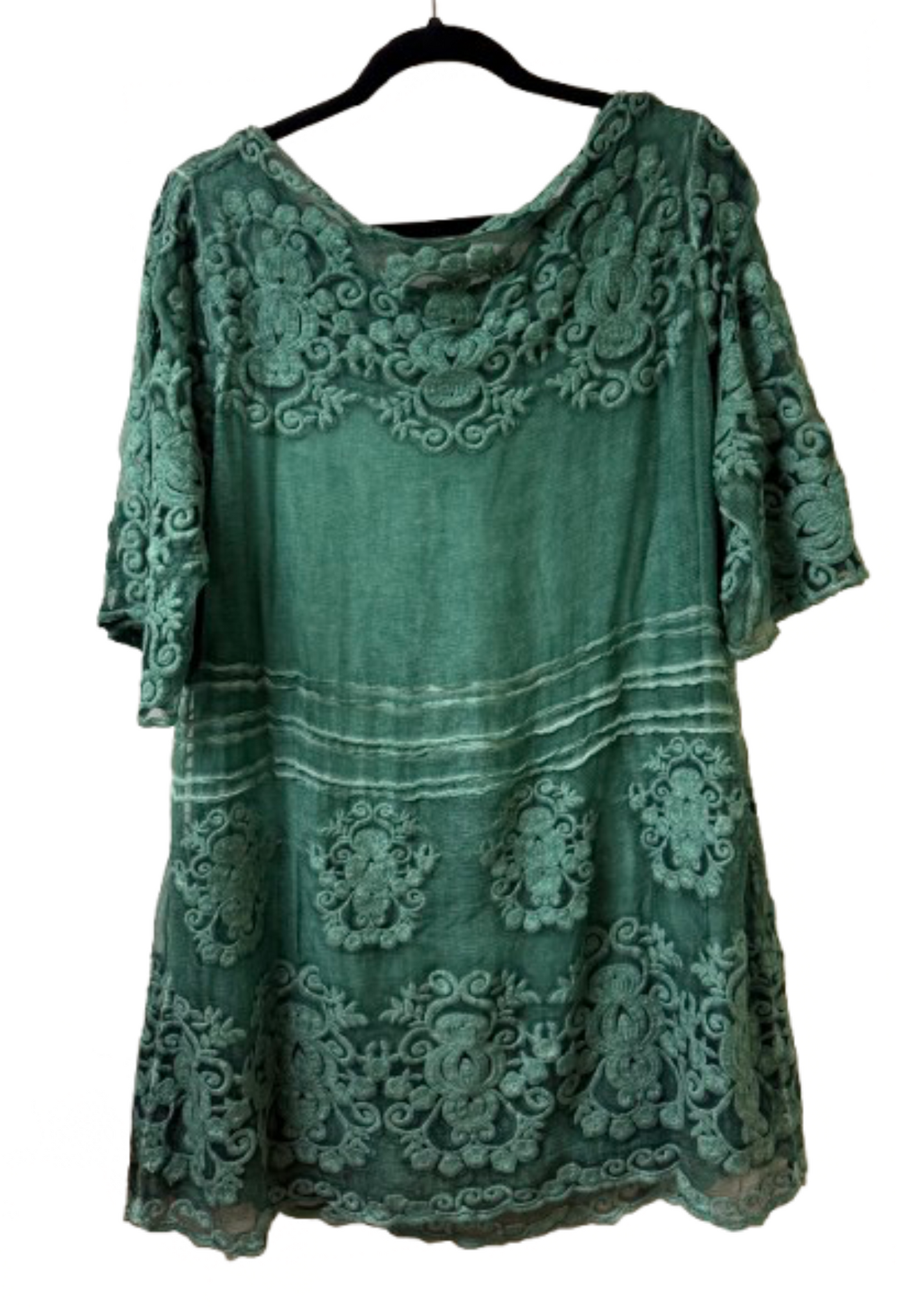 Soft Surroundings Sheer Green Embroidered Dress - Large | Preowned