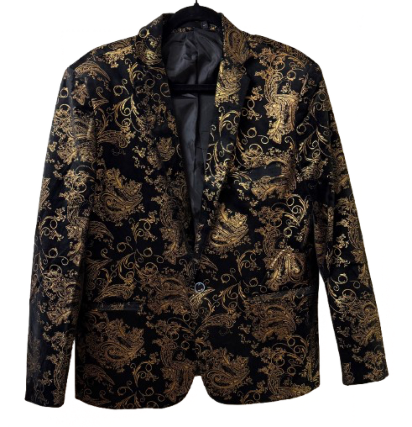 Black Velvet Metallic Gold Shimmer Paisley Blazer  | Preowned