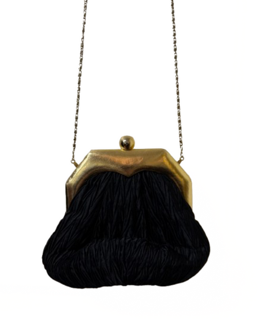Black Evening Bag with Gold Chain and Kisslock | Preowned