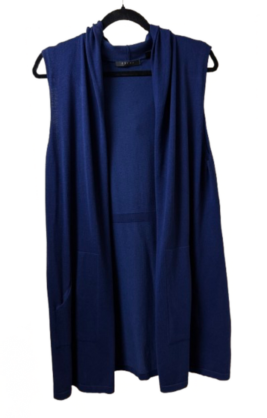 Cyrus Navy Blue Sleeveless Open Hoodie Cardigan - Large | Preowned