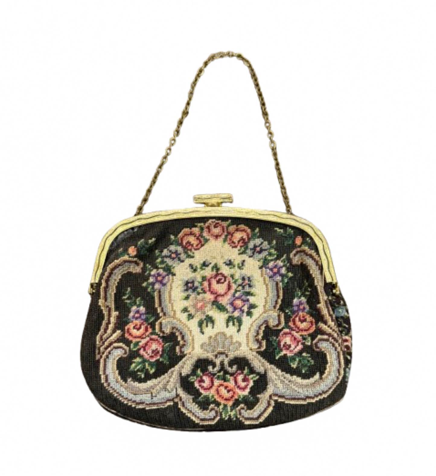 Vintage Victorian Needlepoint Floral Purse | Preowned