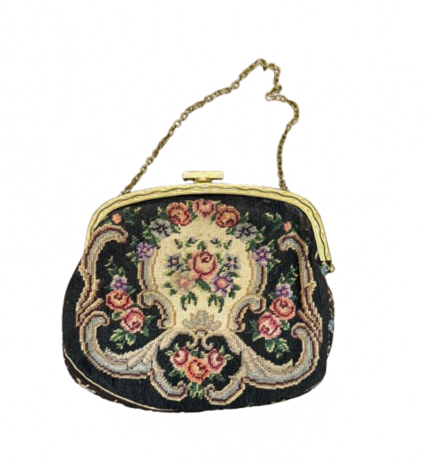 Vintage Victorian Needlepoint Floral Purse | Preowned