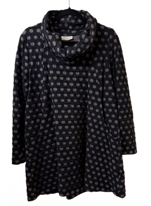 Komil Black Tunic Top with Brown Dots - Large | Preowned