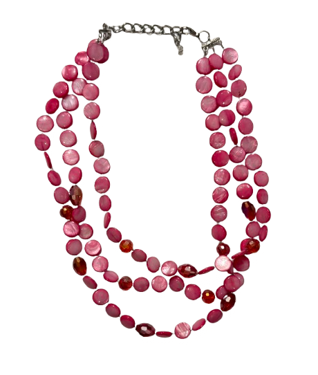 Triple Strand Pink Beaded Necklace | Preowned