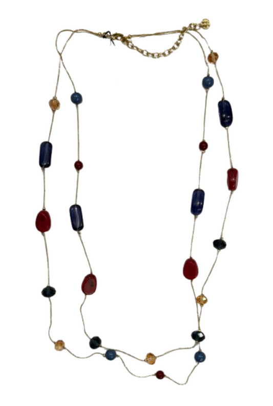 Talbots Gold Tone Double Strand Multi Color Bead Necklace | Preowned