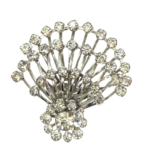 Rhinestone Fan Shaped Pin with Rosette on Top | Preowned