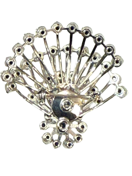 Rhinestone Fan Shaped Pin with Rosette on Top | Preowned