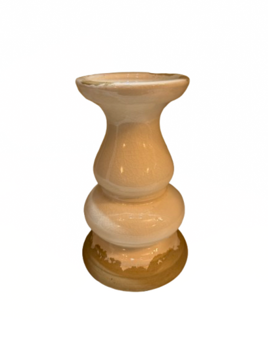 Off White Distressed Ceramic Pillar Holder Preowned