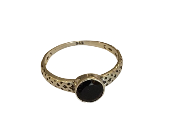 Ring Black Onyx Round Sterling Silver Sz 7
