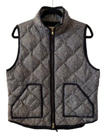 J Crew Puffer Vest Black & Tan Herringbone LG | Preowned