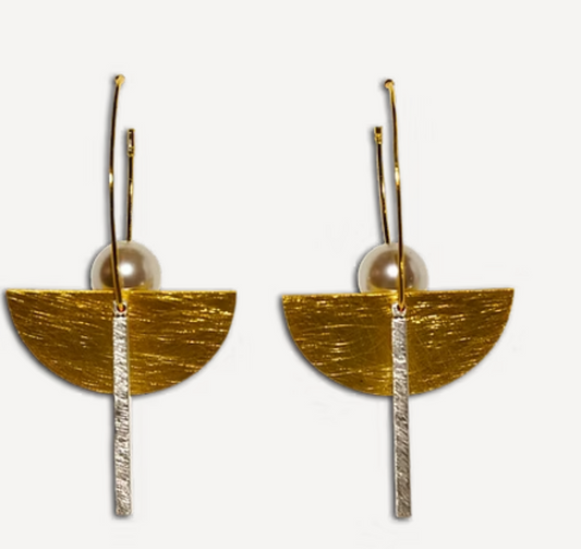 Earrings: Longevities -Two Tone  with Pearl | Post