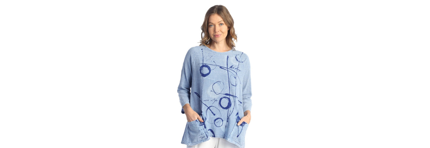 Balboa Mineral Washed Tunic With Double Gauze Pocket - Cornflower