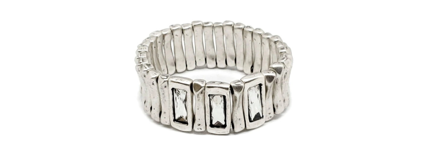 Pewter Bracelet with Clear Crystals - Handmade