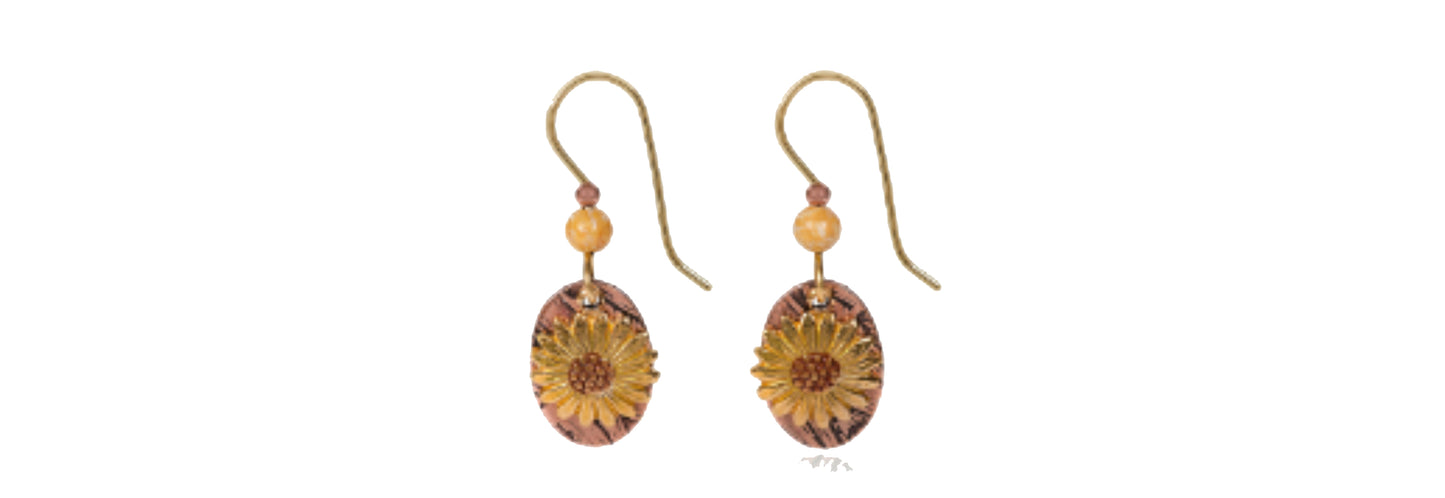 Earrings Warm Sunflower Drop- Silver Forest