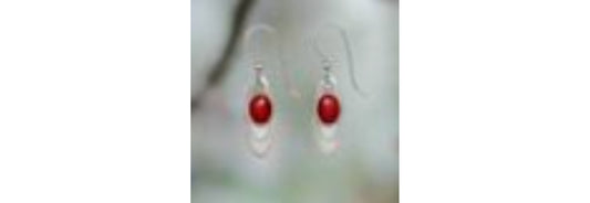 Earrings Silver Open Long Oval and Cab- Silver Forest