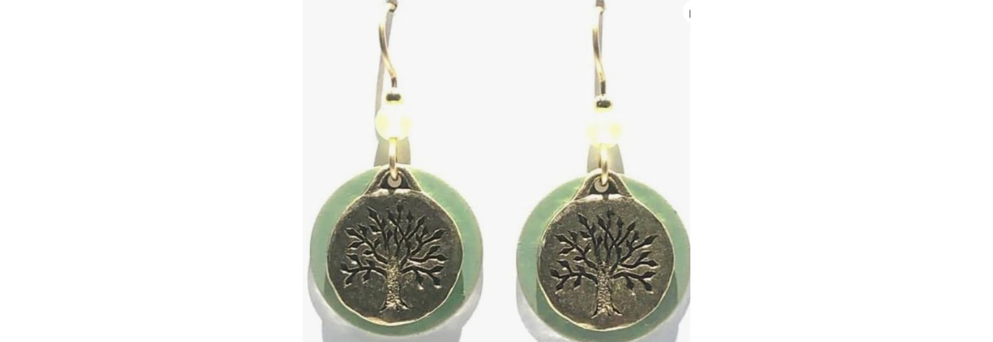 Earrings Tree Of Life on Disc- Silver Forest