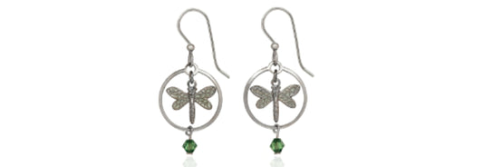 Earrings Silver Dragonfly in Circle- Silver Forest