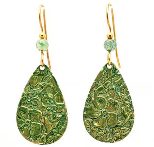 Earrings Flower Texture On Teardrop