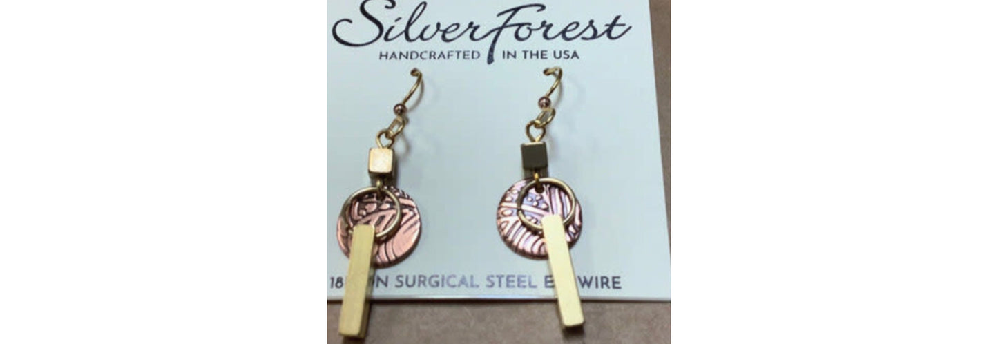 Earrings Abstract Mixed Metal- Silver Forest