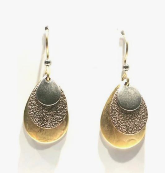 Layered Triple Tear Mixed Metals Earrings
